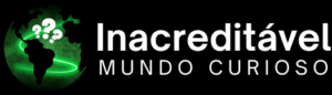 Logotipo oficial horizontal do site Inacreditável Mundo Curioso. Ícone do globo terrestre verde à esquerda com o nome do portal escrito em letras brancas sobre fundo preto.